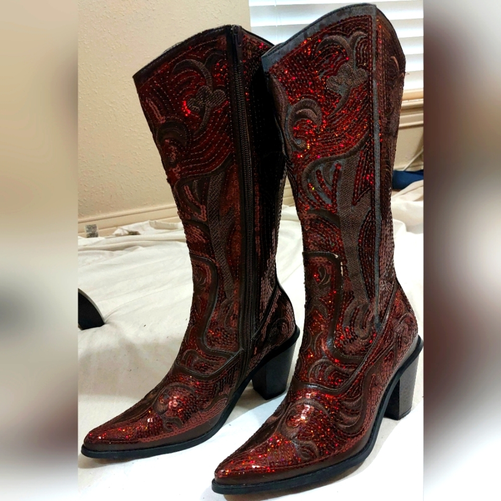 HELEN'S HEART BRONZE SEQUIN COWBOY BOOTS, size 6